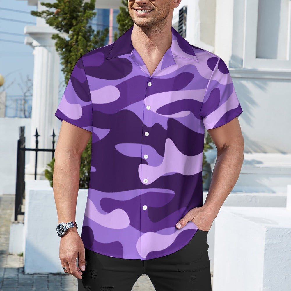 Purple Grape & Mauve Camouflage Cuban Collar Shirt