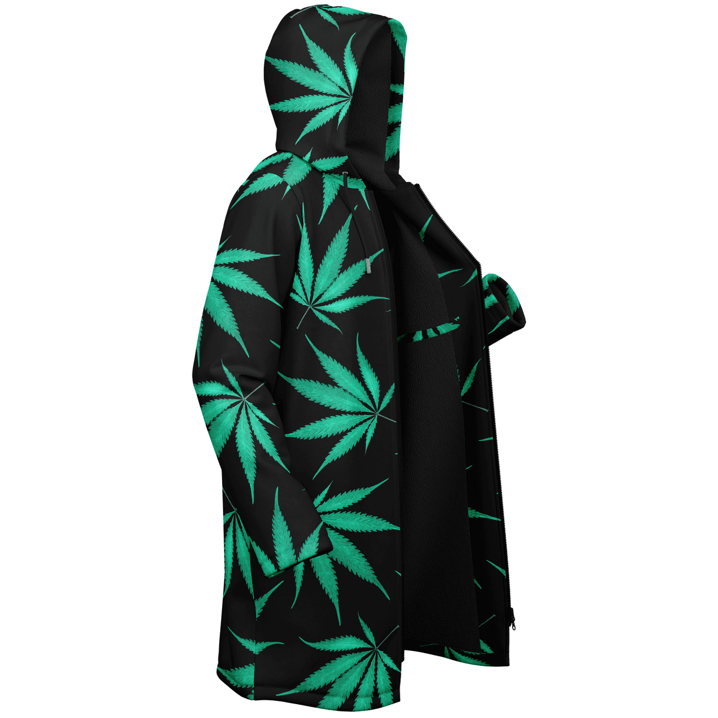 Ganja Cloak | Green Cannabis Leaves on a Black Background