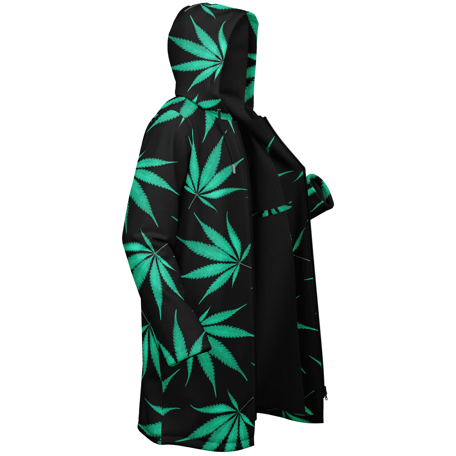 Ganja Cloak | Green Cannabis Leaves on a Black Background