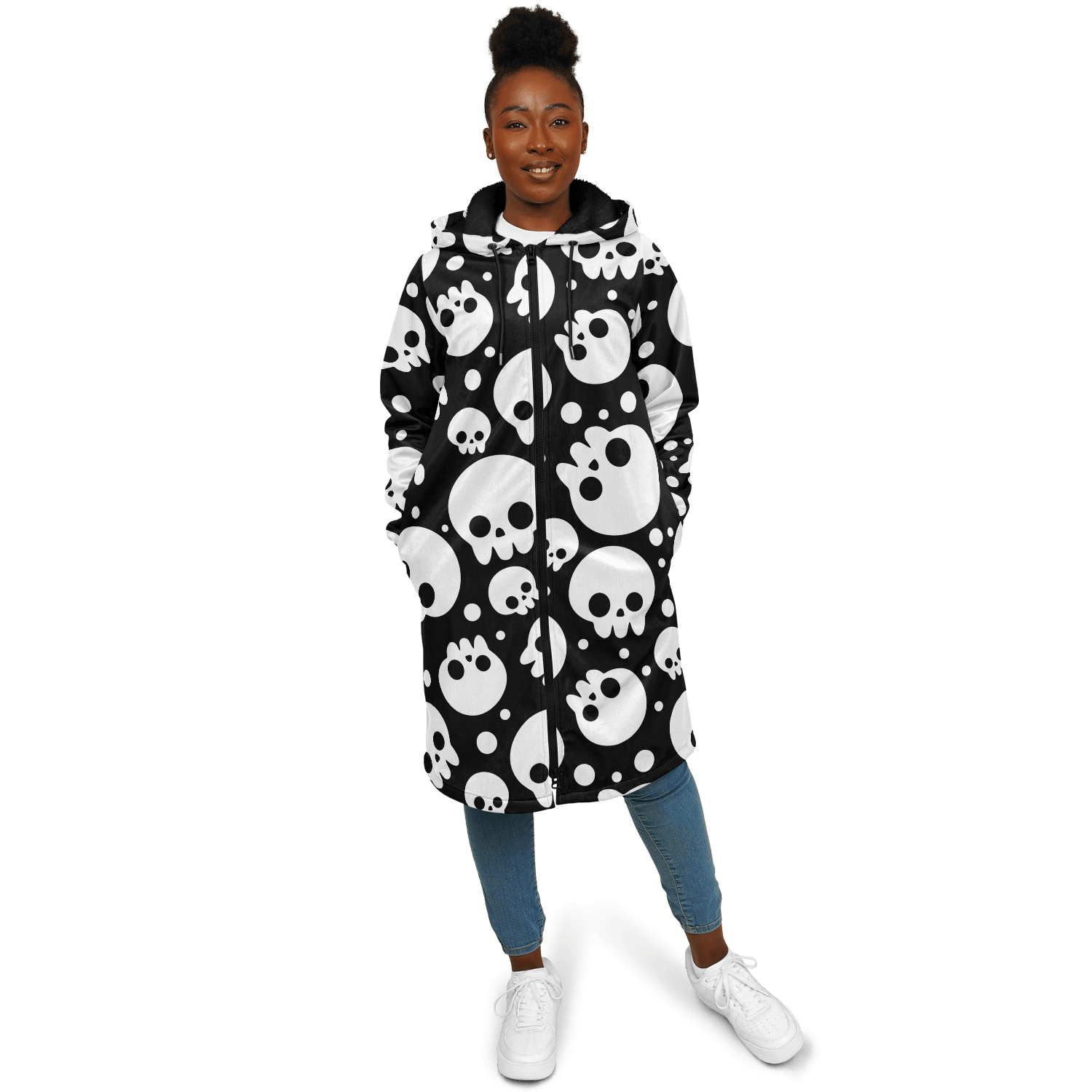 Black & White Skulls Cloak With a Zipper