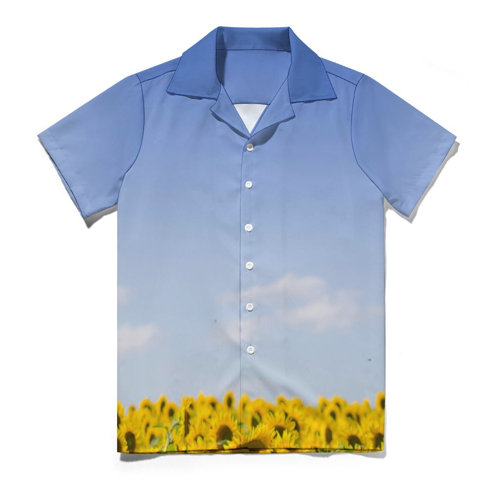 Sunflowers Blue Cuban Collar Shirt