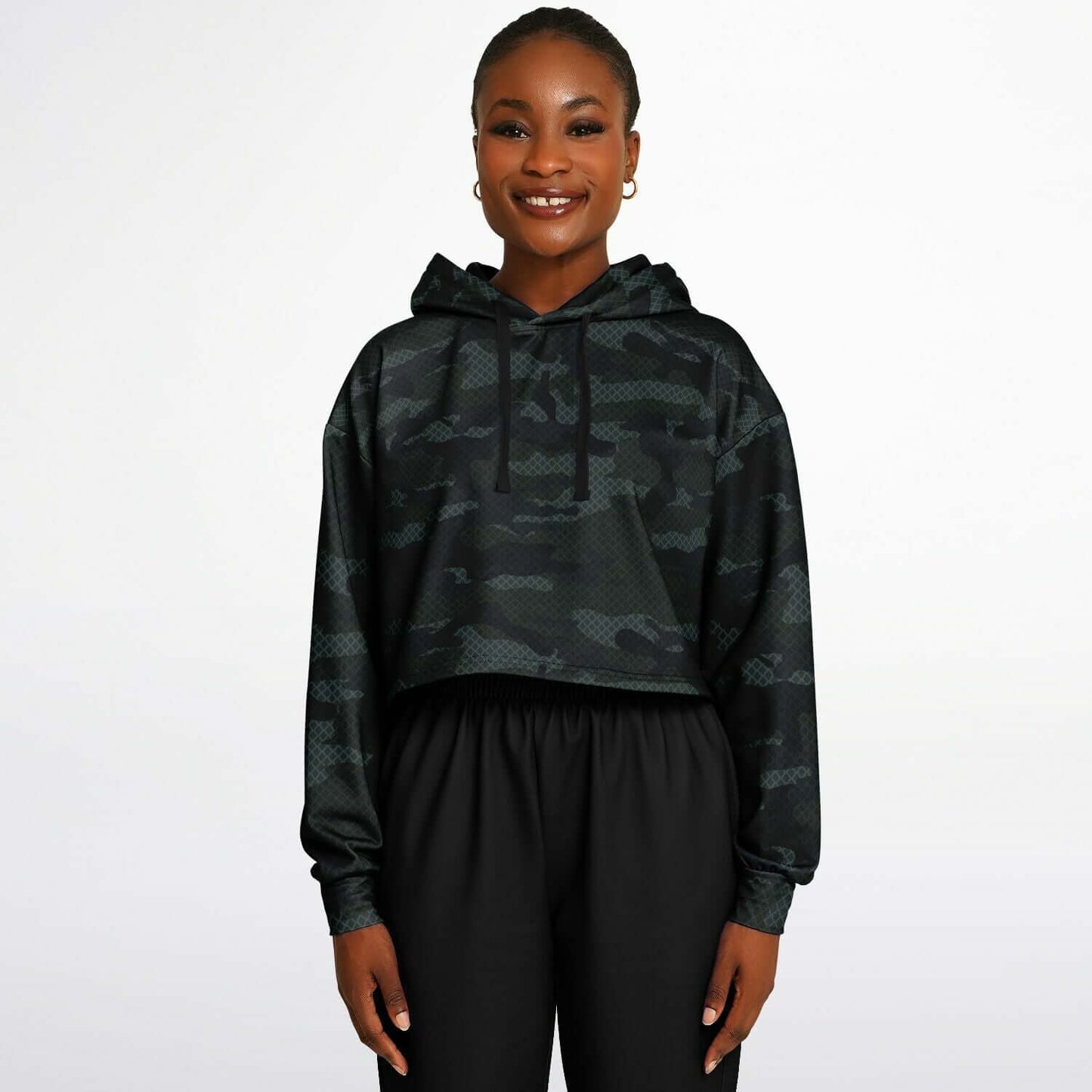 Dark Green Camo Cropped Hoodie