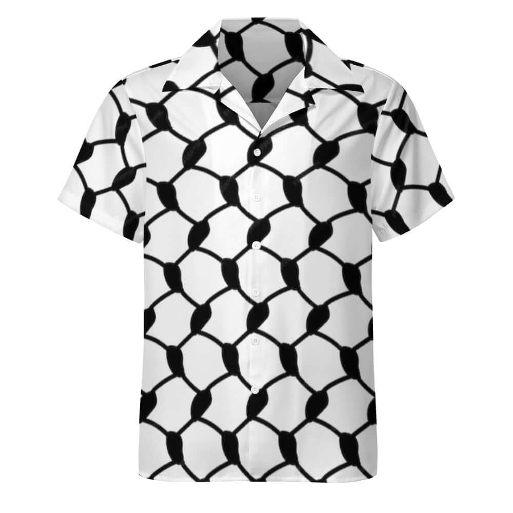 Keffiyeh Cuban Collar Shirt | Black & White