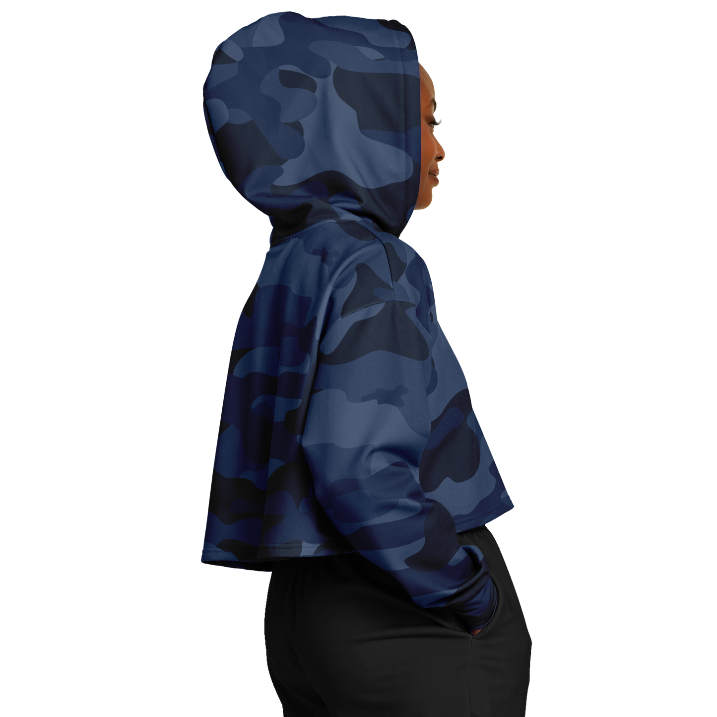 Deep Blue Camo Cropped Hoodie For Women