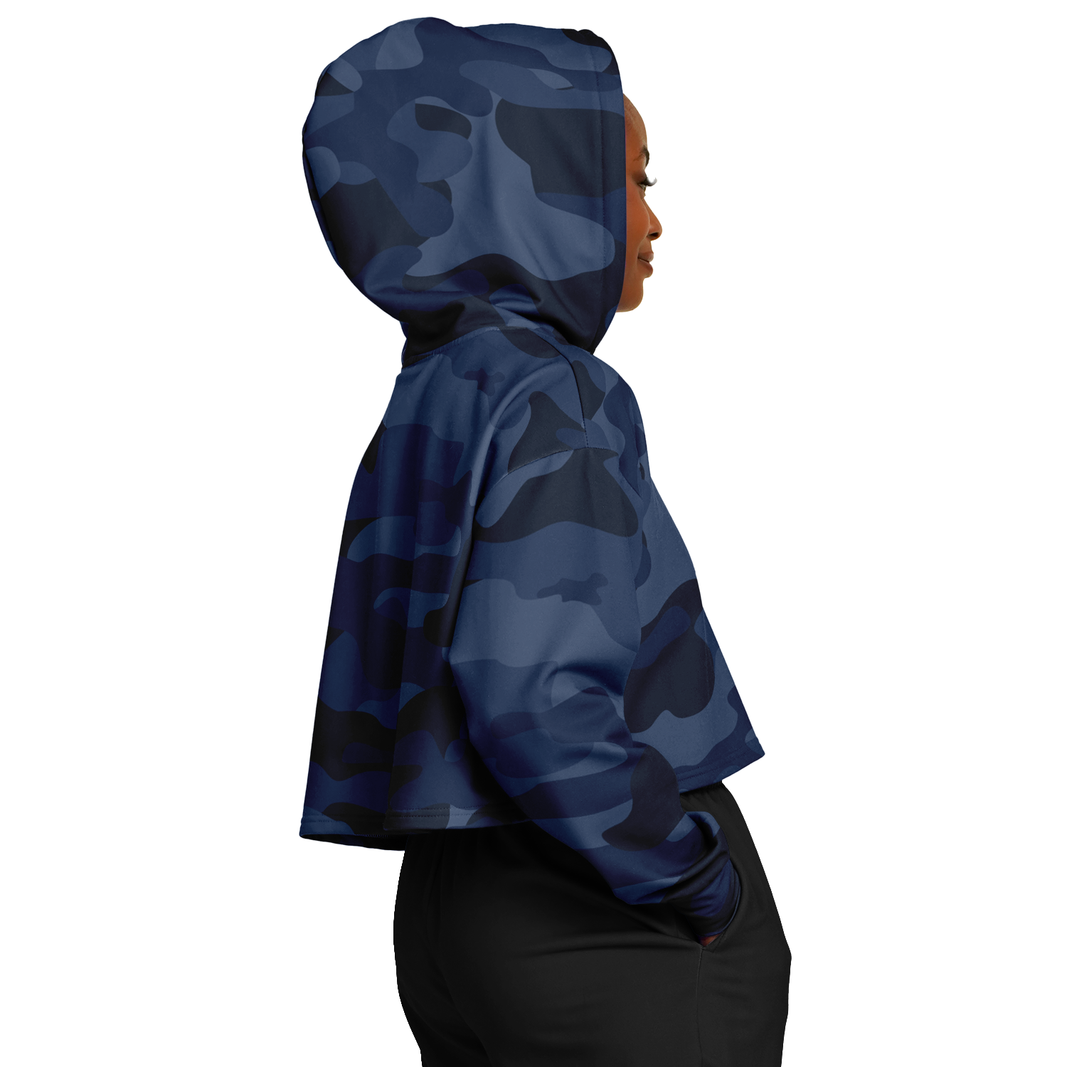 Deep Blue Camo Cropped Hoodie For Women