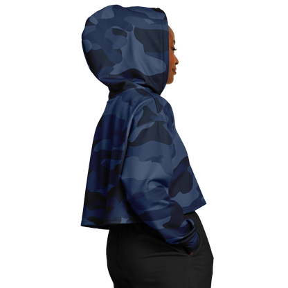 Deep Blue Camo Cropped Hoodie For Women