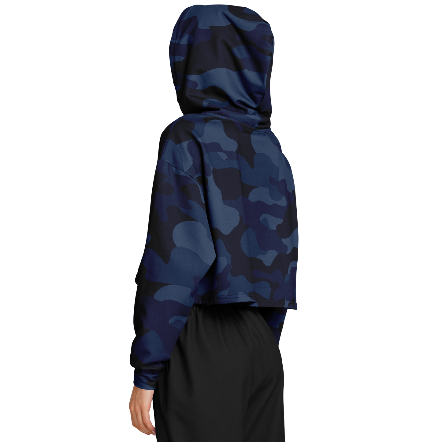 Deep Blue Camo Cropped Hoodie For Women