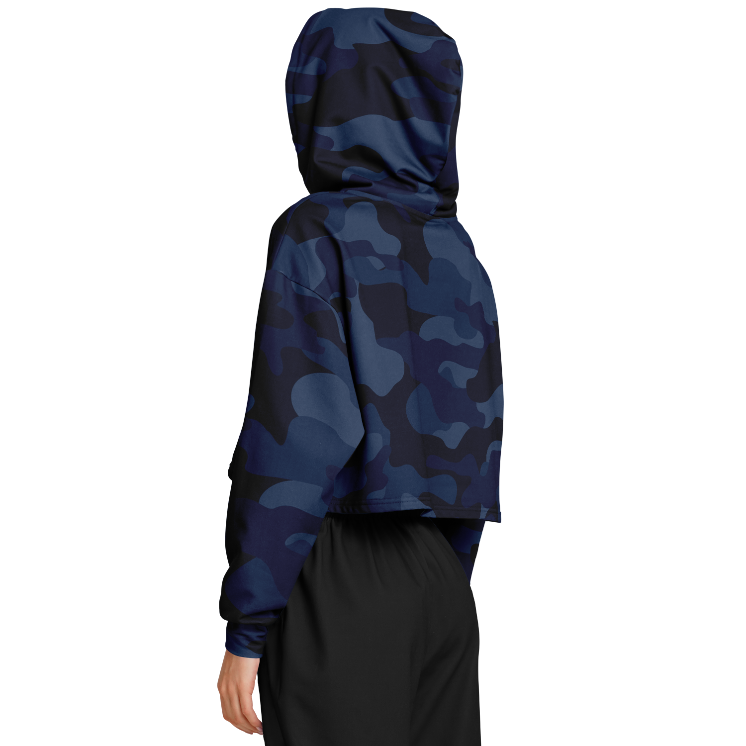 Deep Blue Camo Cropped Hoodie For Women