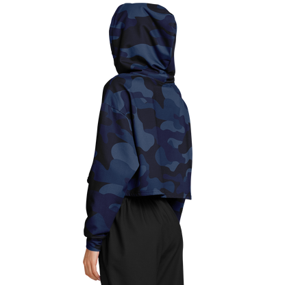 Deep Blue Camo Cropped Hoodie For Women