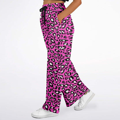 Women's Wide Leg Pants | Black & Pink Leopard