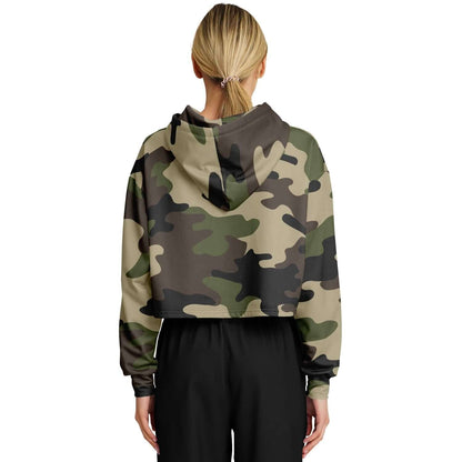 Camo Cropped Hoodie | Mongoose Green & Dark Olive