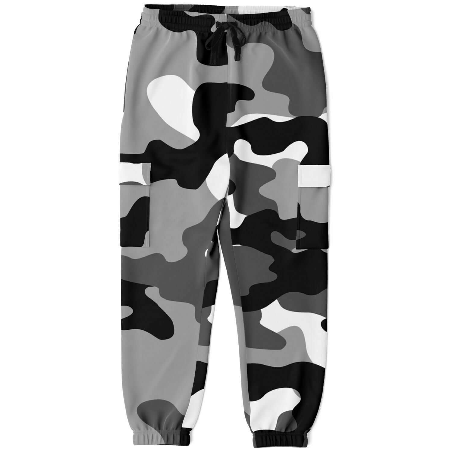 Black Gray & White Camouflage Cargo Sweatpants