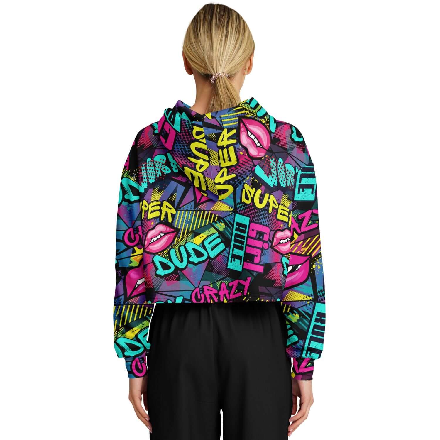 Cropped Hoodie | Pink Hot Lips Pop Art