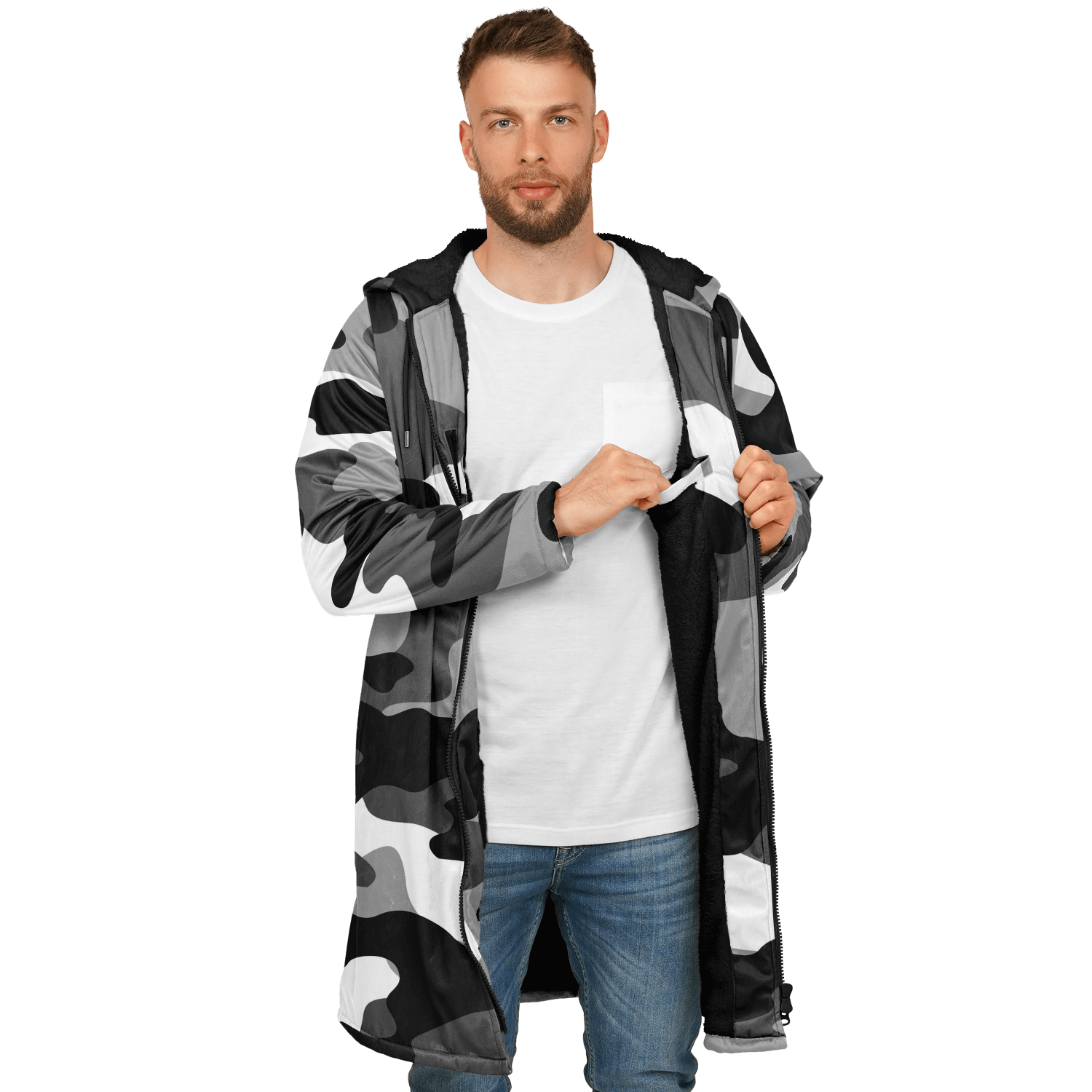 Gray Black & White Camo Cloak With a Zipper