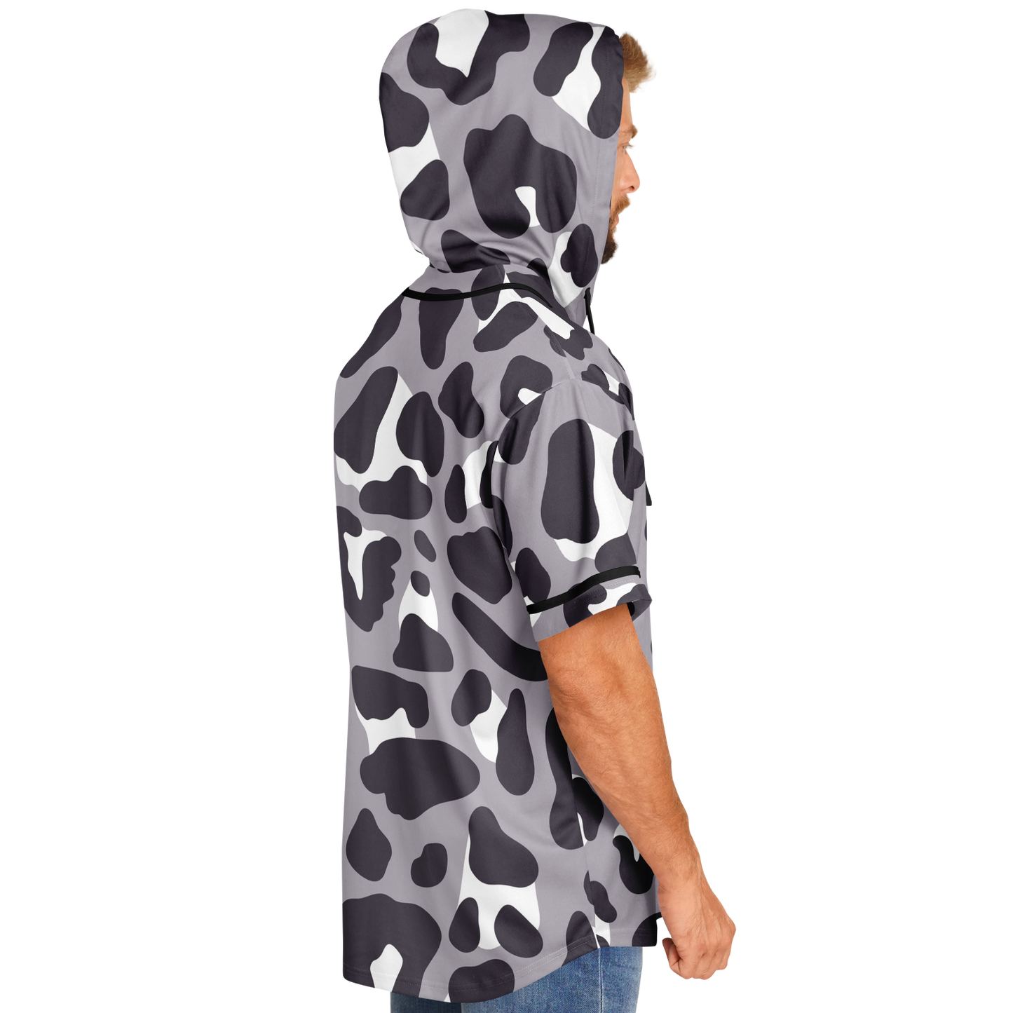 Hooded Baseball Jersey | Monochrome Leopard