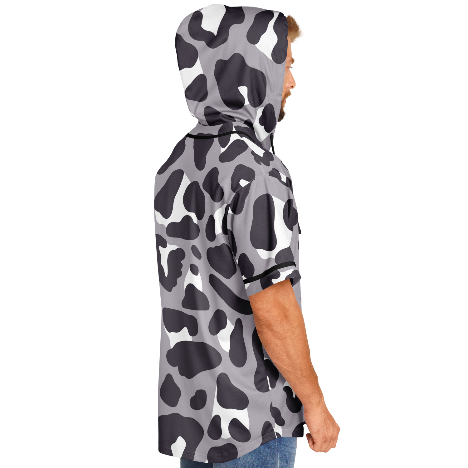 Hooded Baseball Jersey | Monochrome Leopard