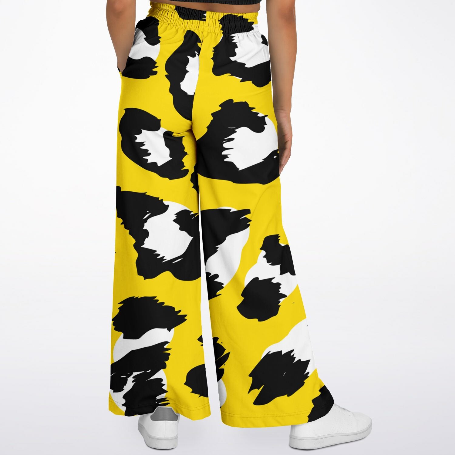 Black & Yellow Leopard Wide Leg Pants For Women | HD Print