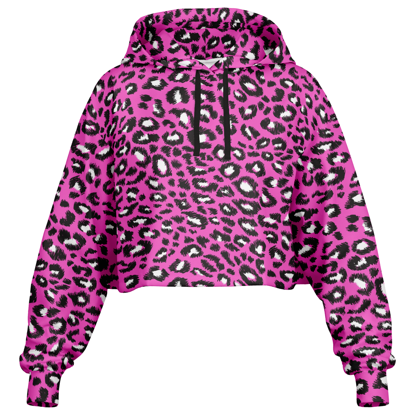 Leopard Cropped Hoodie | Black & Hot Pink Pattern