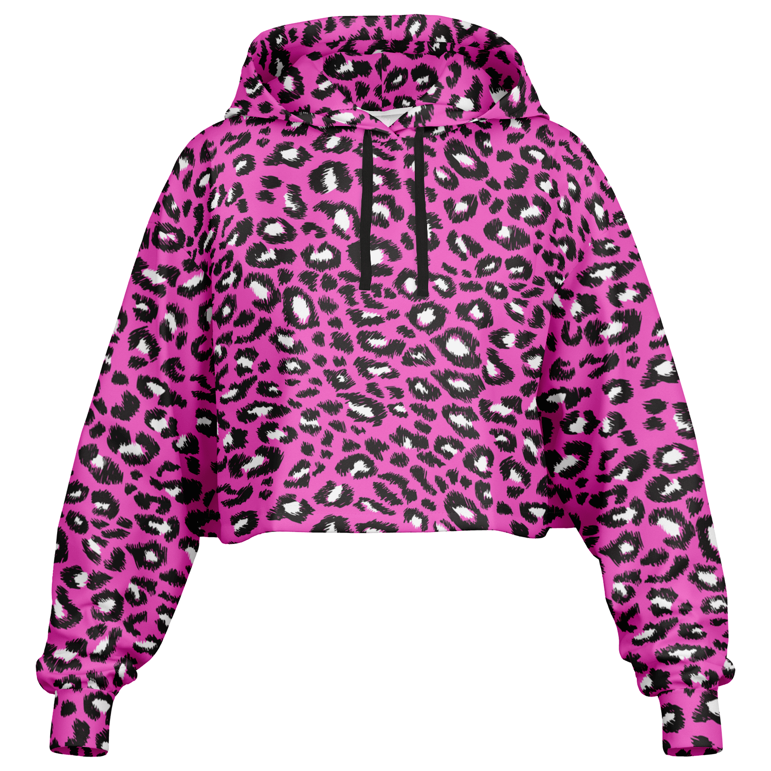 Leopard Cropped Hoodie | Black & Hot Pink Pattern