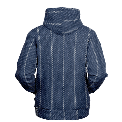 Denim Hoodie | Indigo Blue | Pinstriped Fabric Texture