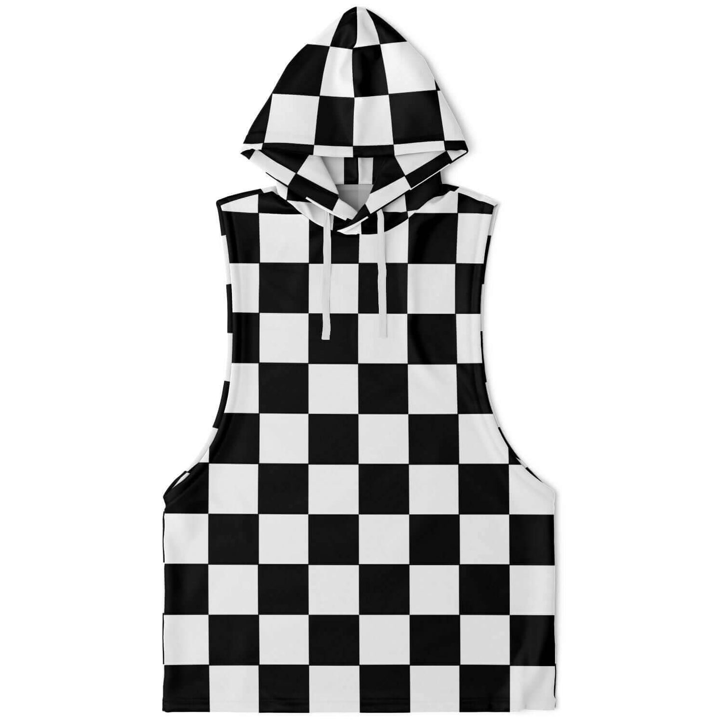 Sleeveless Hoodie For Men | Black & White Chess Board