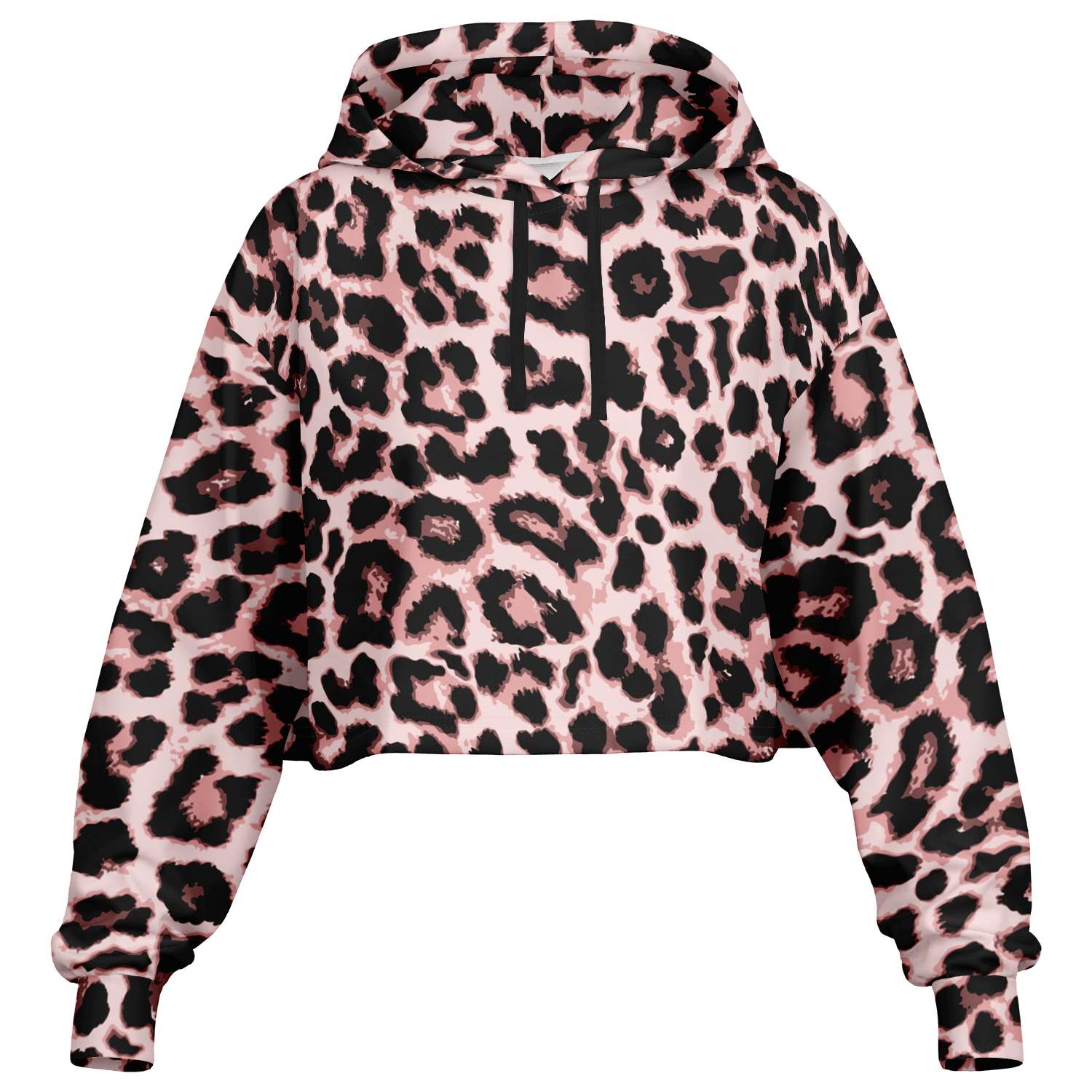 Leopard Cropped Hoodie | Black & Pippin Pattern