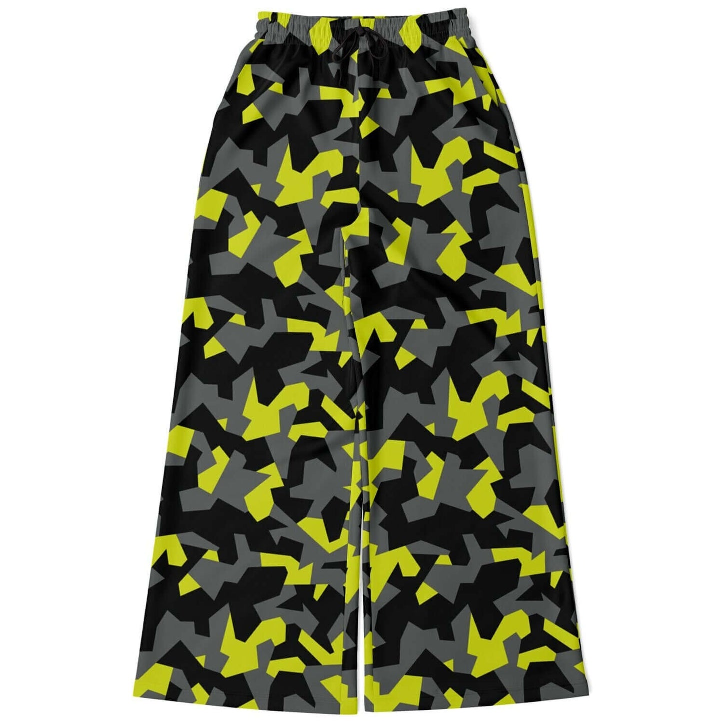 Camo Wide Leg Pants For Women | Geometric Black & Yellow