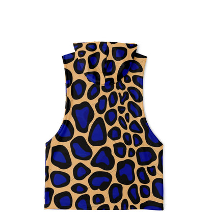 Black & Yellow Leopard Sleeveless Hoodie For Men