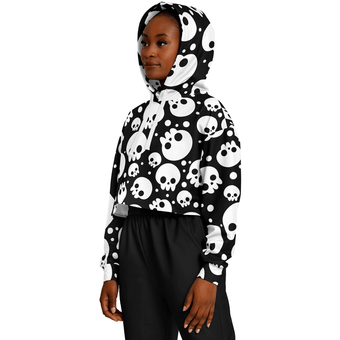 Skulls Cropped Hoodie For Women | Black & White