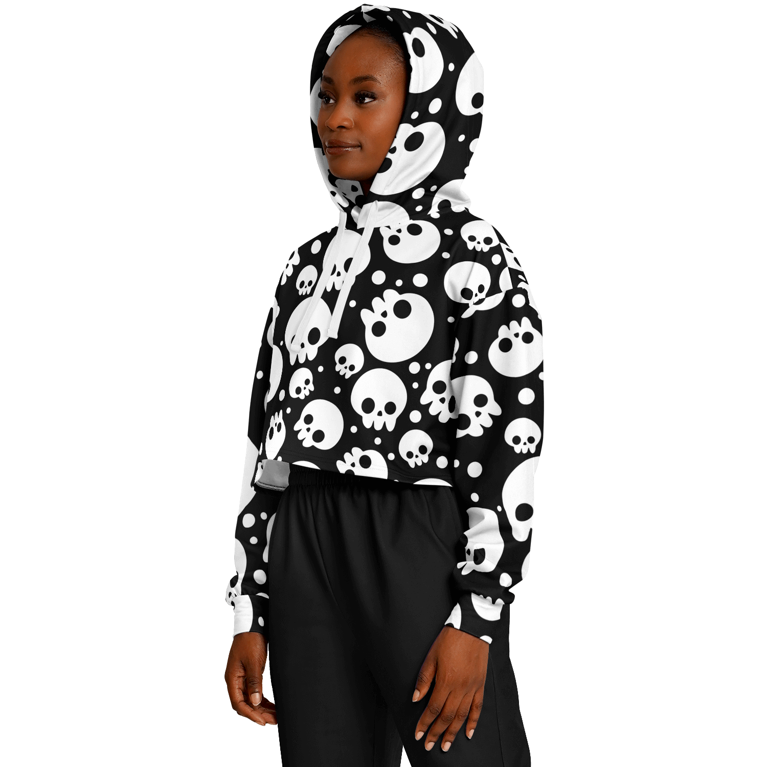 Skulls Cropped Hoodie For Women | Black & White