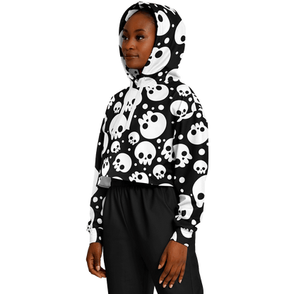 Skulls Cropped Hoodie For Women | Black & White