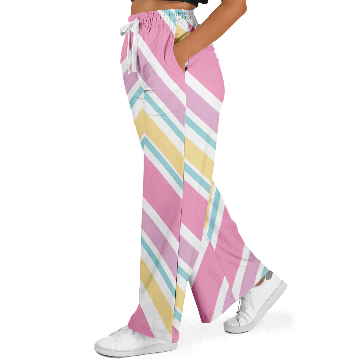 Women's Wide Leg Pants | Pink Yellow White Pastel Rainbow