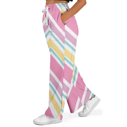 Women's Wide Leg Pants | Pink Yellow White Pastel Rainbow