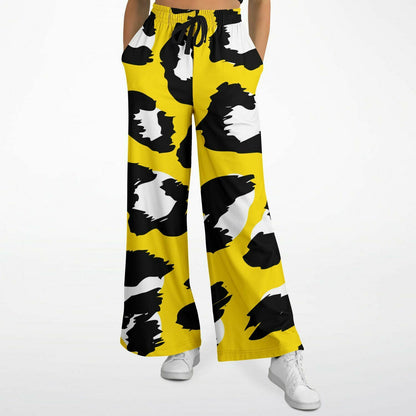 Black & Yellow Leopard Wide Leg Pants For Women | HD Print