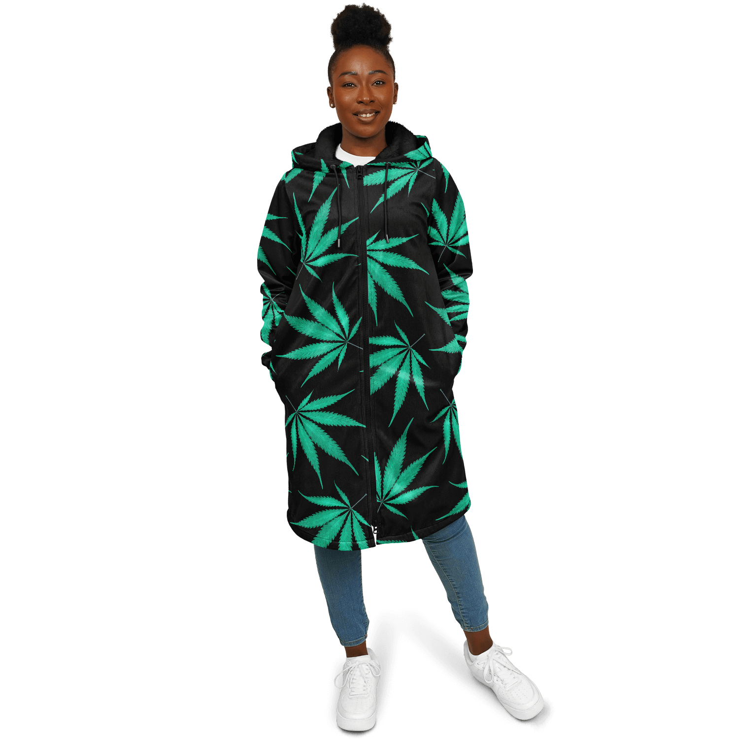 Ganja Cloak | Green Cannabis Leaves on a Black Background