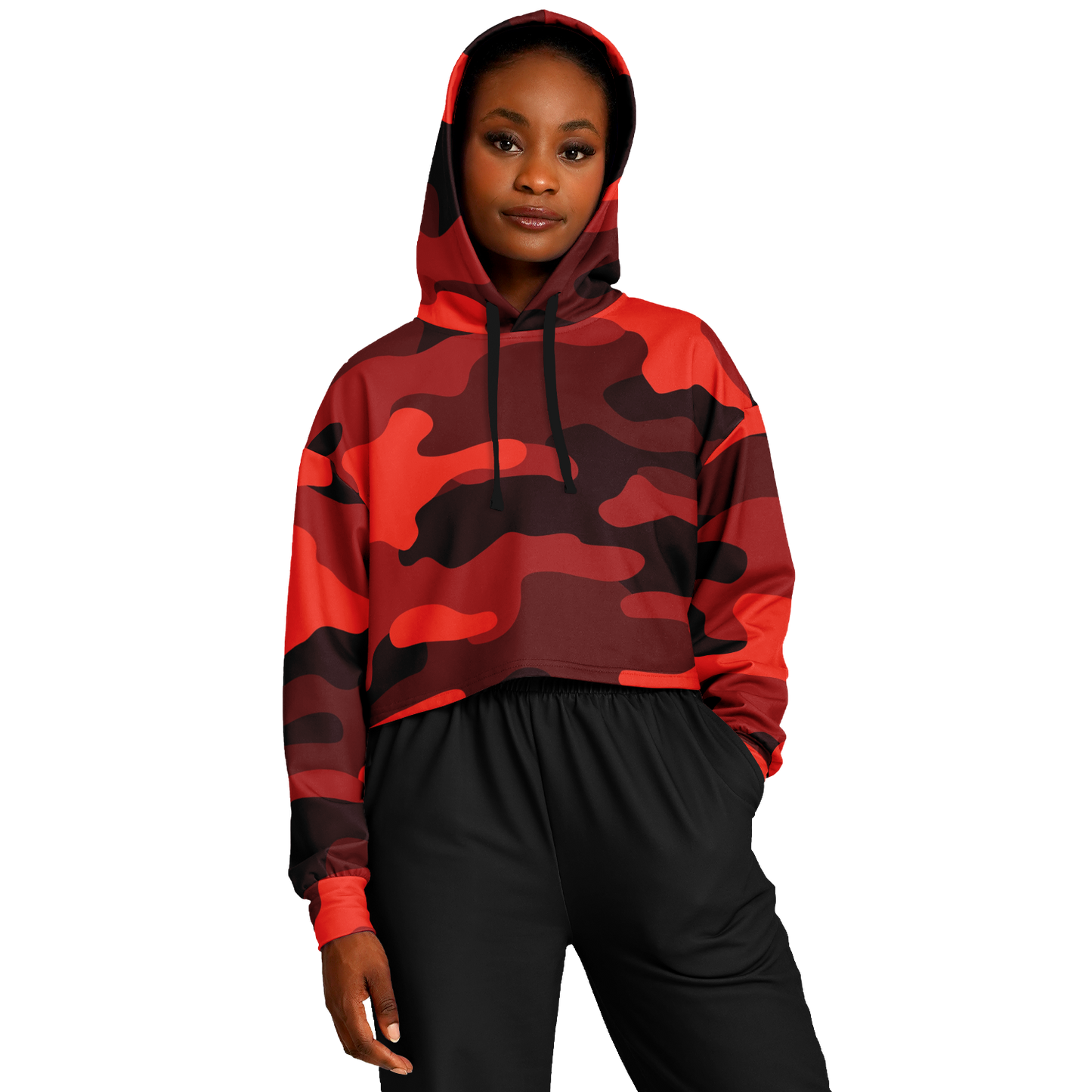 Red Camo Cropped Hoodie For Women