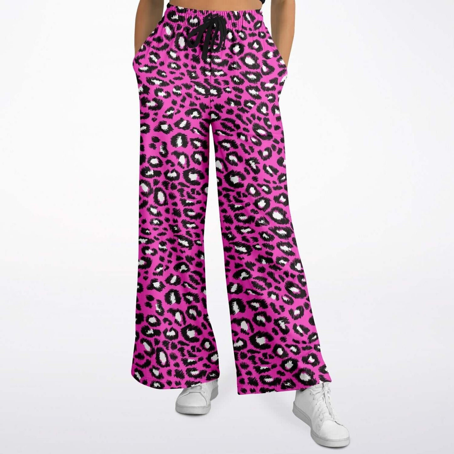 Women's Wide Leg Pants | Black & Pink Leopard