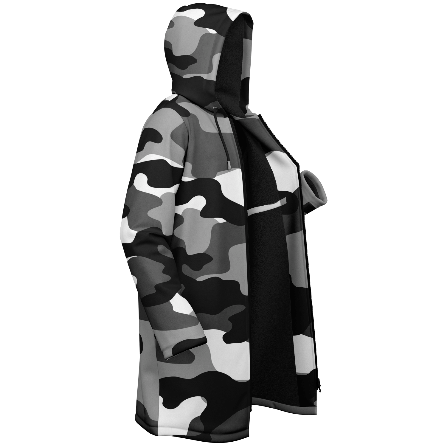 Gray Black & White Camo Cloak With a Zipper