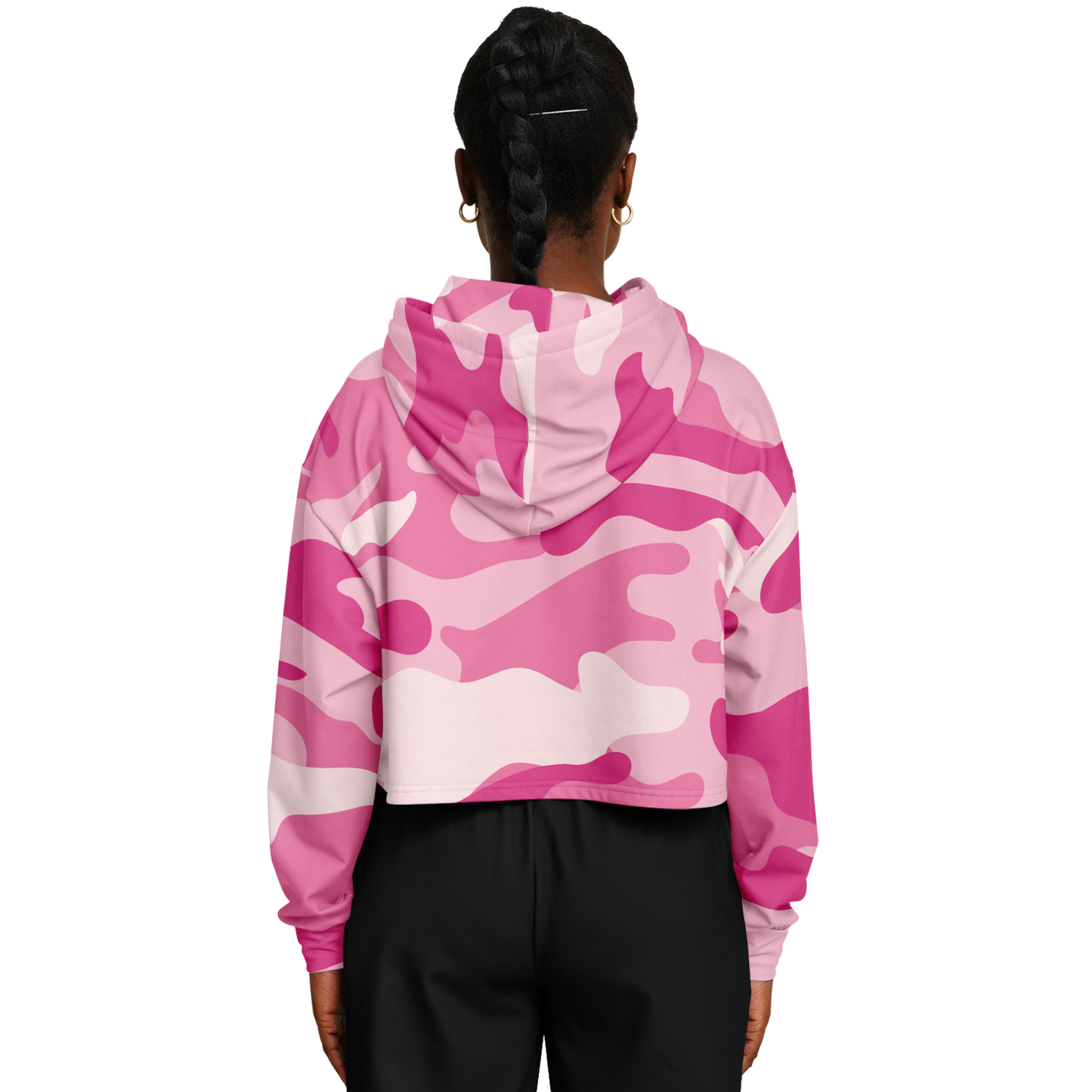 Lavender Pink Camo Cropped Hoodie For Women