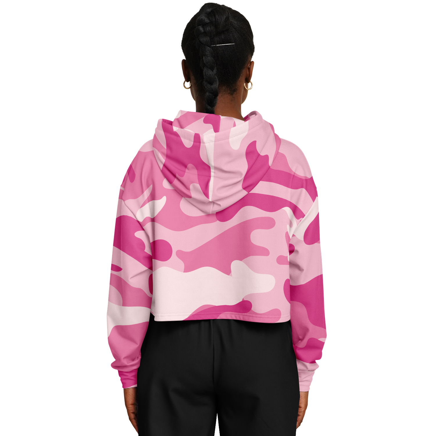 Lavender Pink Camo Cropped Hoodie For Women