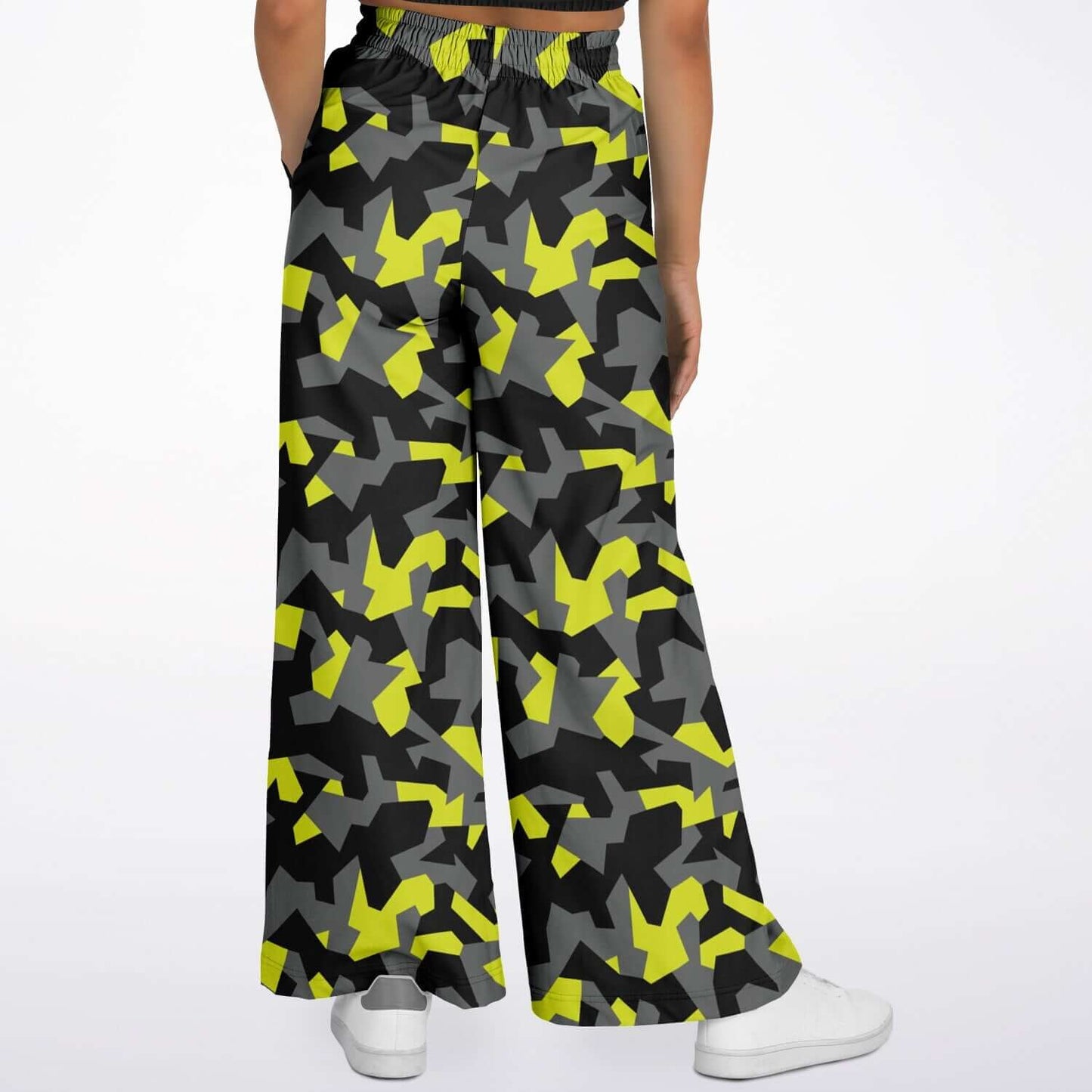 Camo Wide Leg Pants For Women | Geometric Black & Yellow