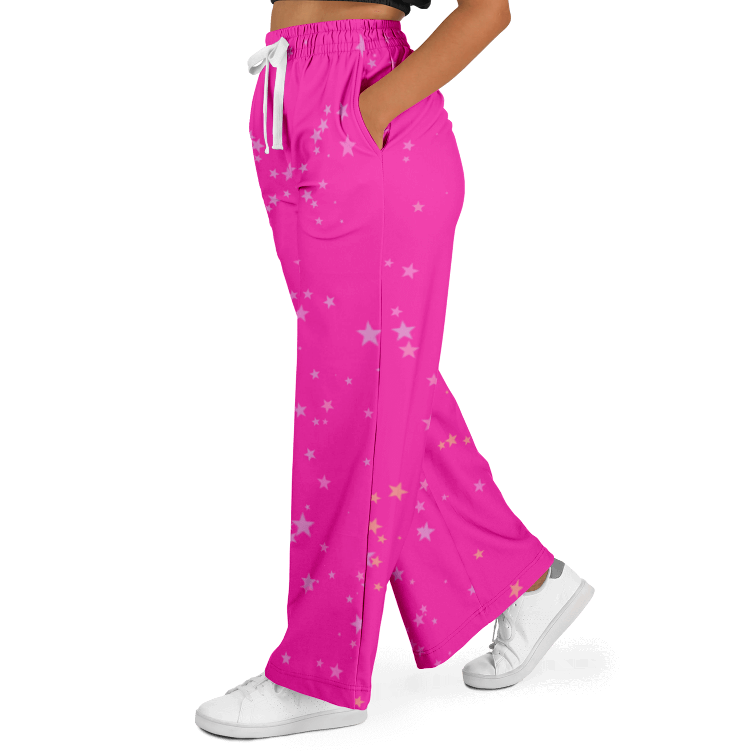 Women's Wide Leg Pants | Pink Stars HD Print