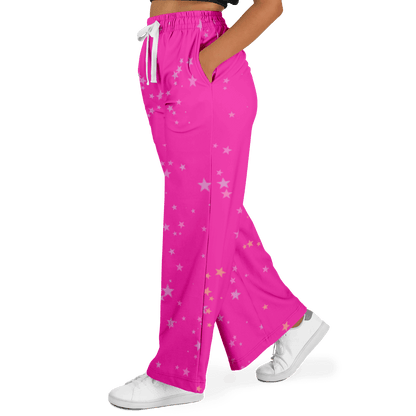 Women's Wide Leg Pants | Pink Stars HD Print
