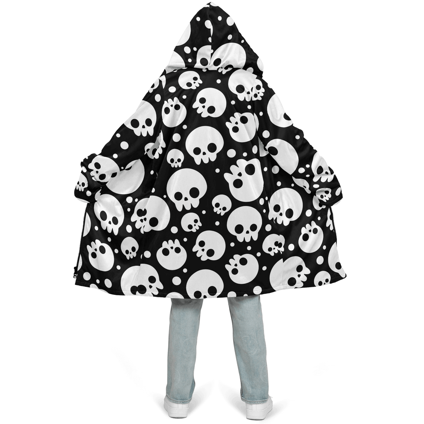 Black & White Skulls Cloak With a Zipper