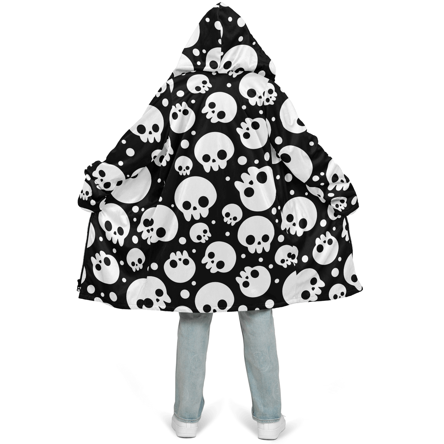 Black & White Skulls Cloak With a Zipper