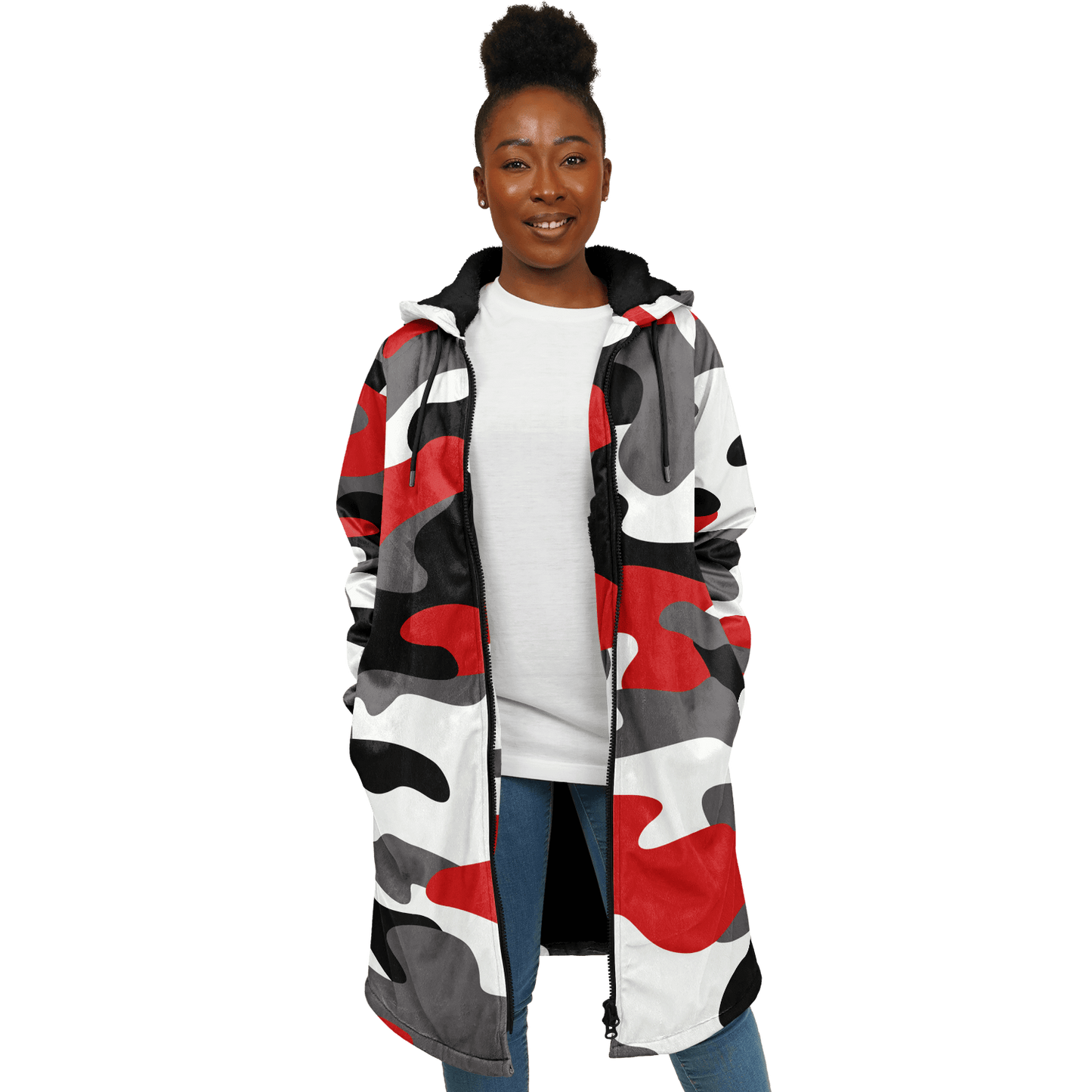 Red Black & White Camo Cloak With a Zipper