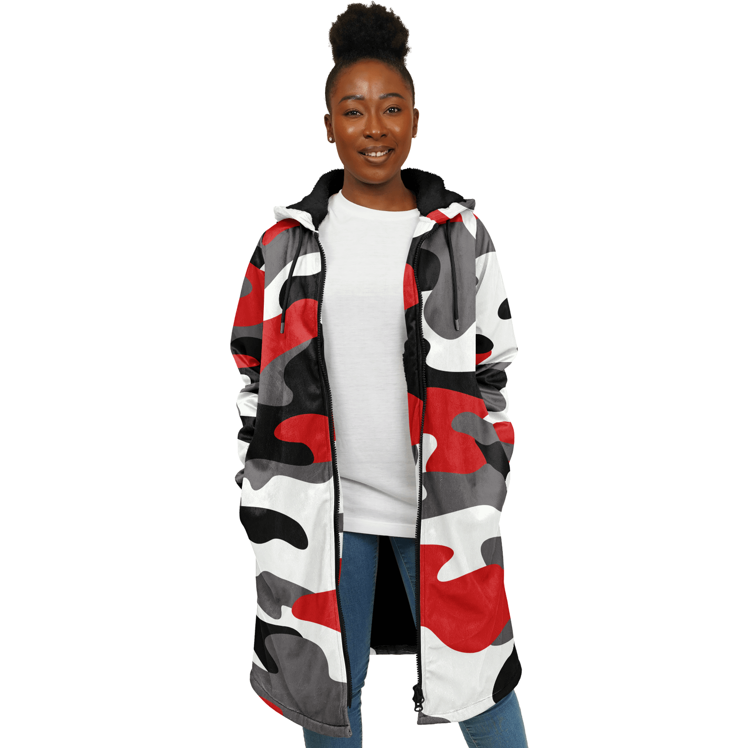 Red Black & White Camo Cloak With a Zipper