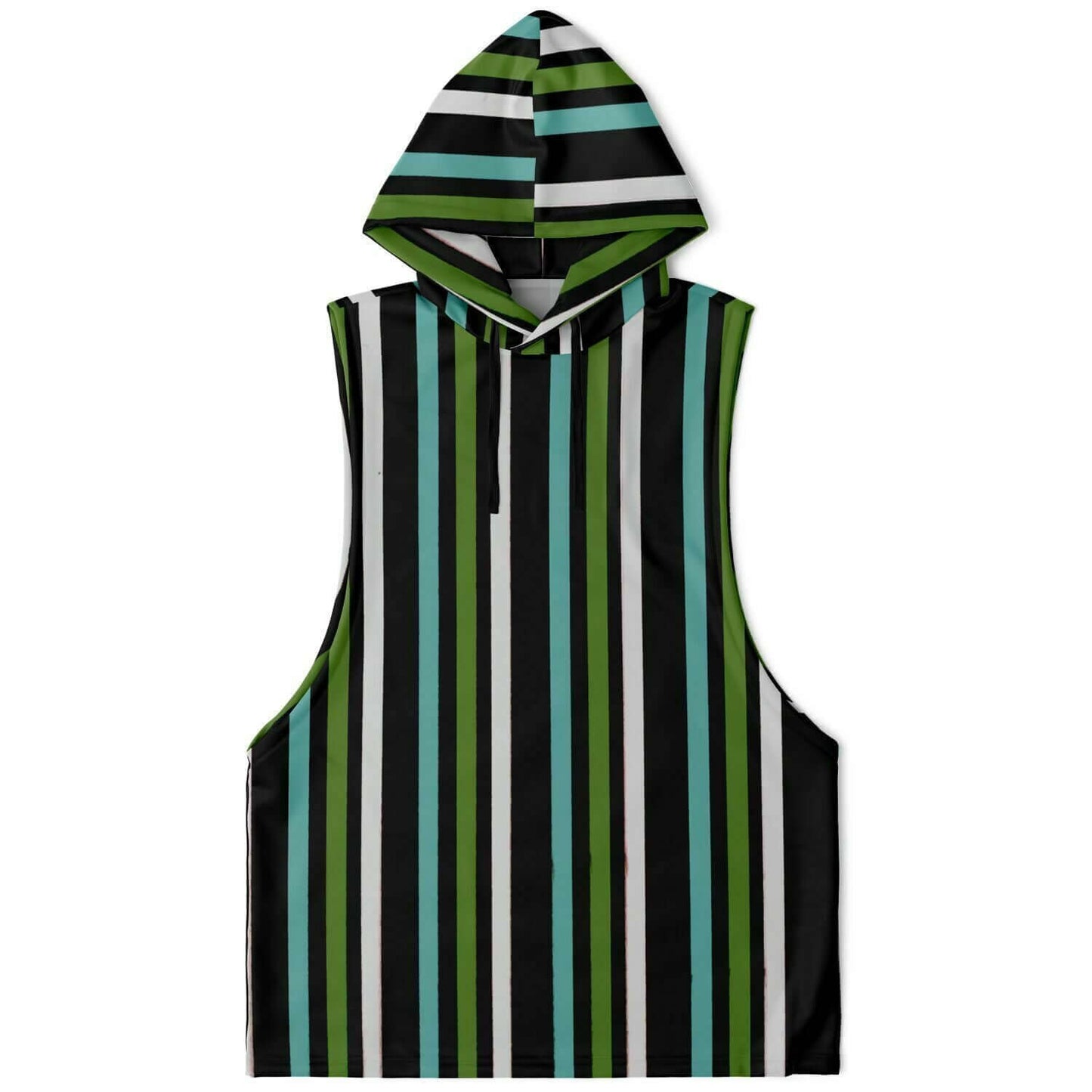 Sleeveless Hoodie For Men | Green White Lines