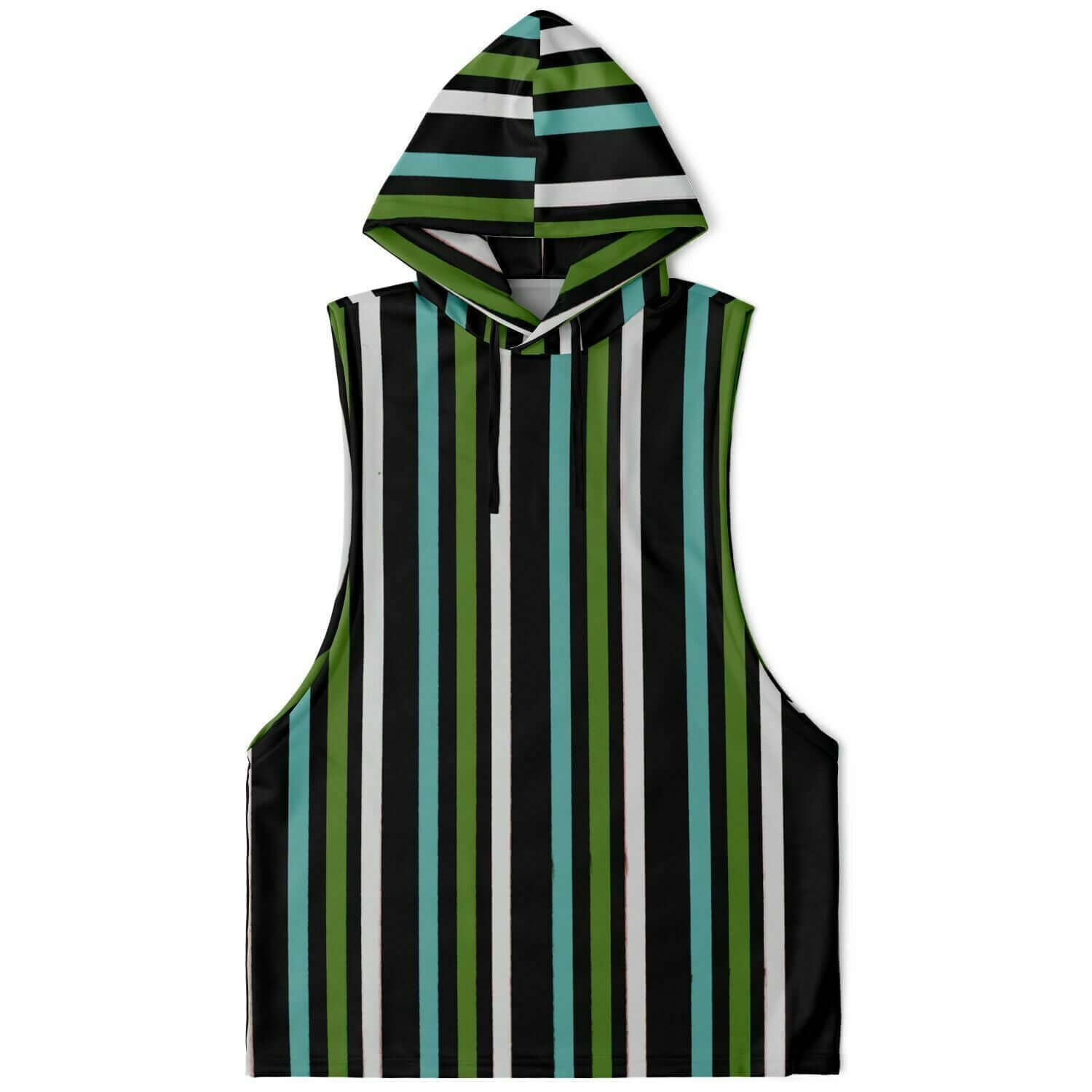 Sleeveless Hoodie For Men | Green White Lines