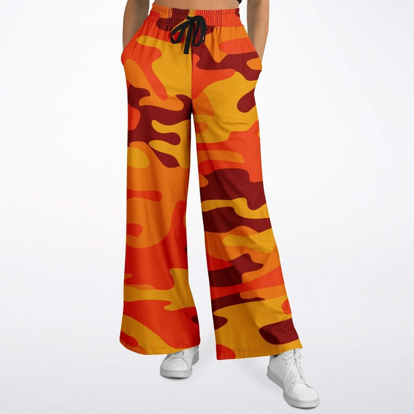 Camo Wide Leg Pants For Women | California Orange & Red Berry